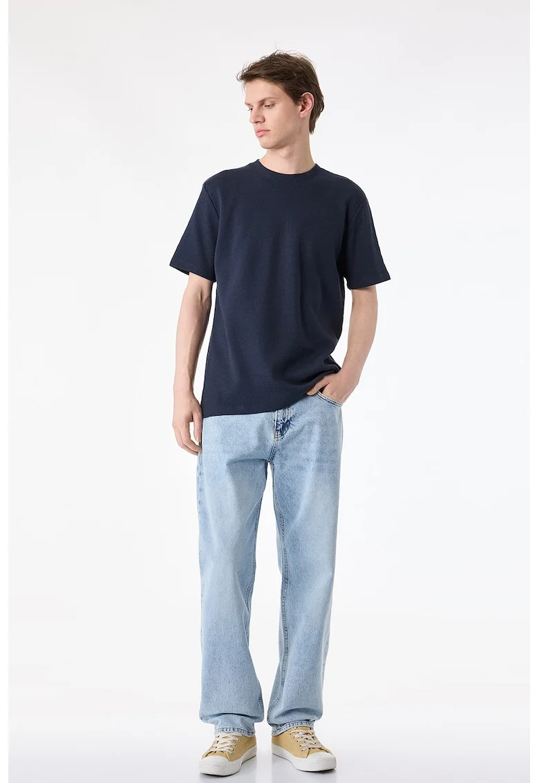 Tricou uni cu decolteu la baza gatului, Bleumarin