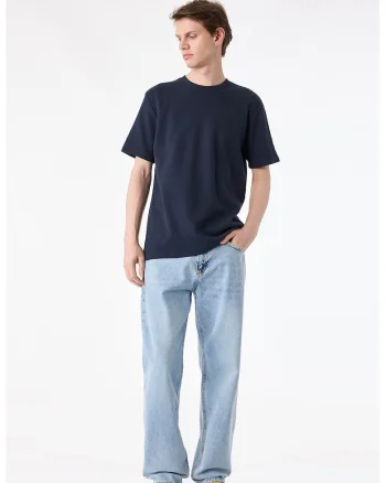 Tricou uni cu decolteu la baza gatului, Bleumarin