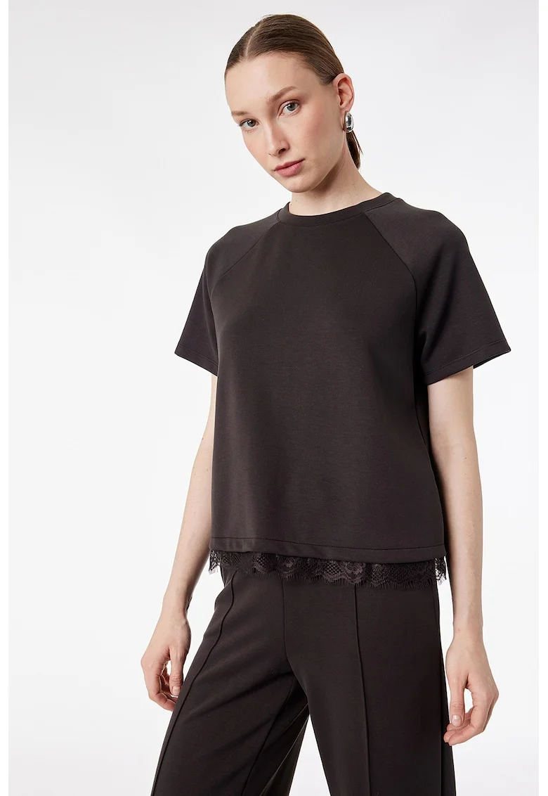Tricou din amestec de modal cu maneci raglan, Maro inchis