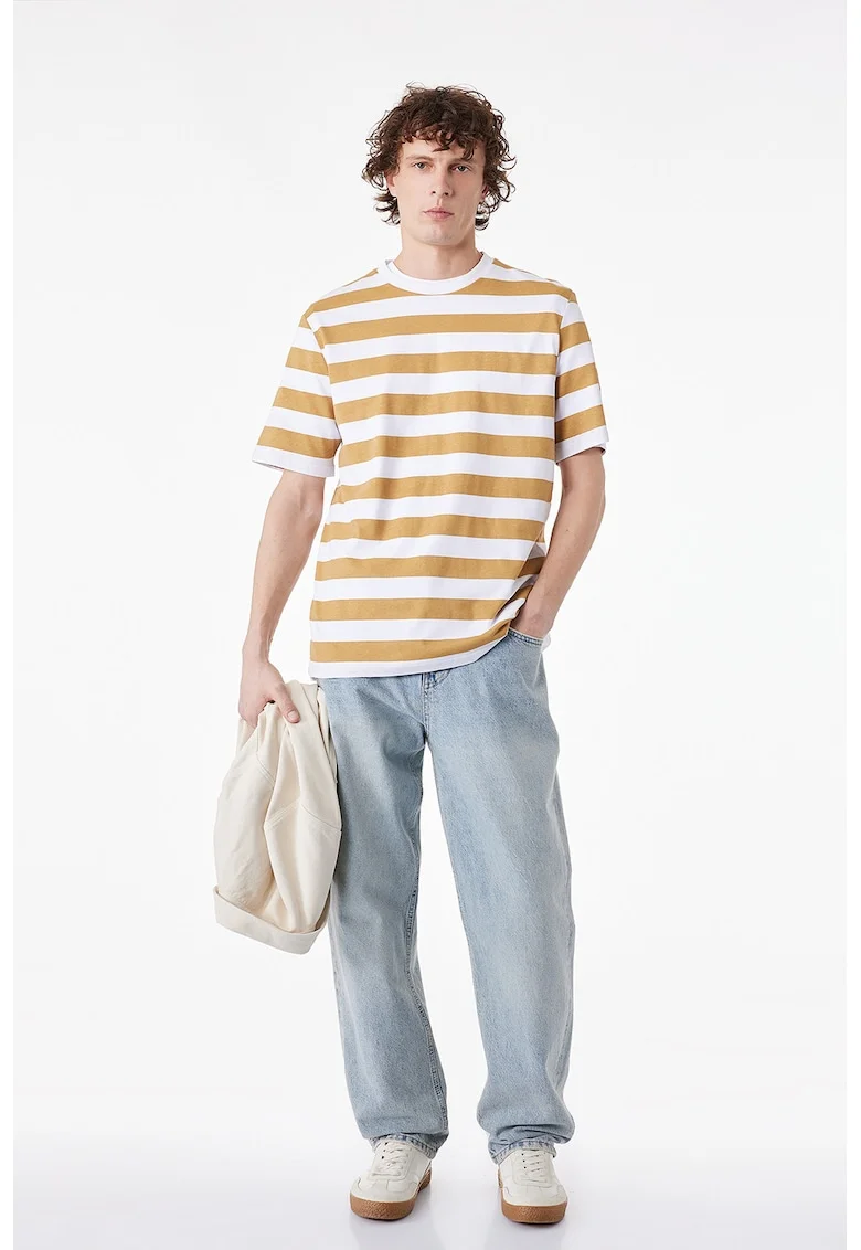 Tricou de bumbac cu dungi, Galben sofran