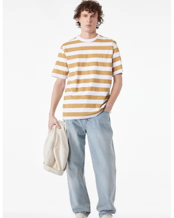 Tricou de bumbac cu dungi, Galben sofran