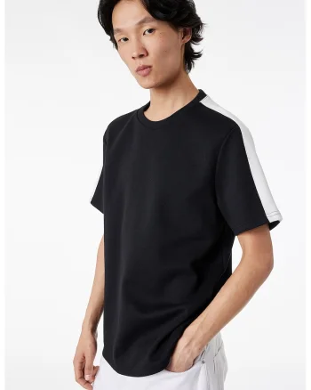 Tricou cu benzi contrastante pe maneci, Negru/Alb murdar