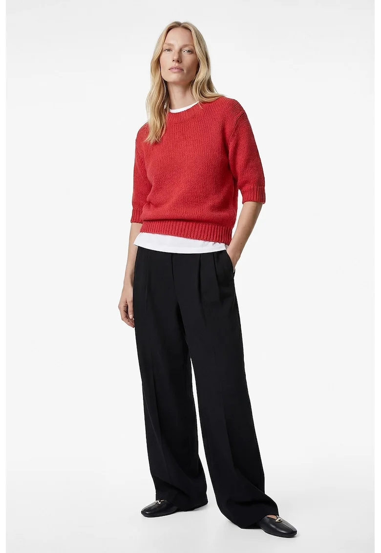 Pantaloni cu talie inalta si pliuri, Negru