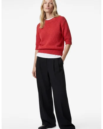 Pantaloni cu talie inalta si pliuri, Negru