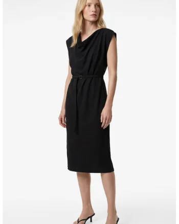 Rochie midi cu decolteu drapat, Negru