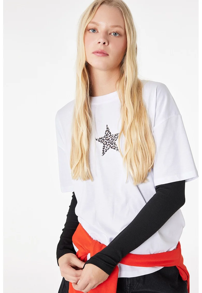 Tricou lejer cu maneci cazute, Alb/Maro