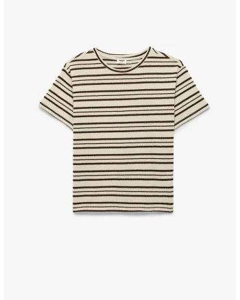 Tricou supradimensionat cu dungi, Maro/Crem