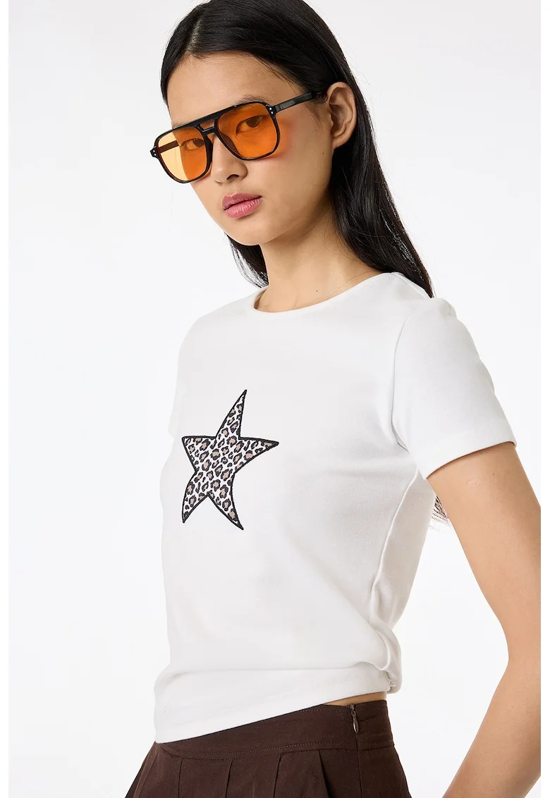 Tricou slim fit, Maro/Alb murdar