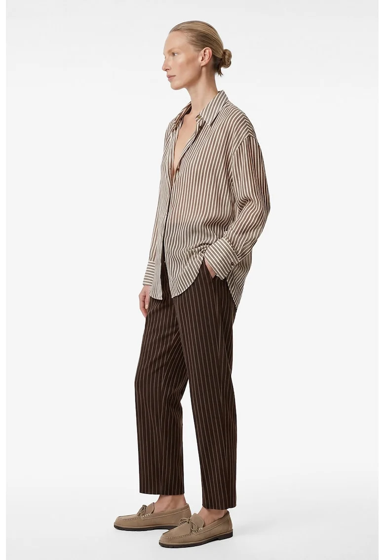 Camasa relaxed fit cu dungi, Maro camel/Maro pamantiu