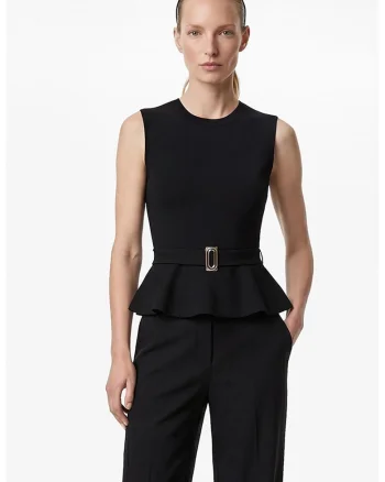 Bluza fara maneci cu terminatie plepum si curea, Auriu/Negru