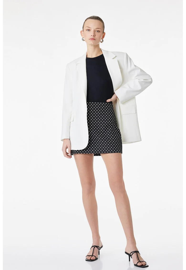 Fusta mini cu buline, Alb/Negru stins