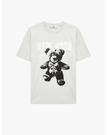Tricou de bumbac cu imprimeu urs, Gri cenusiu