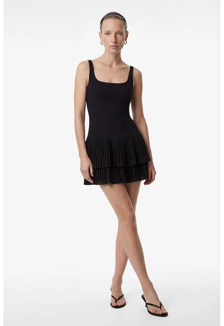 Rochie mini cu garnituri cu pliuri, Negru