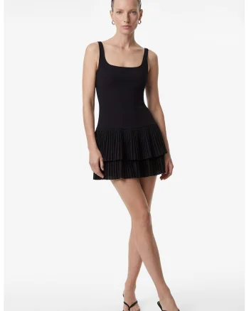 Rochie mini cu garnituri cu pliuri, Negru
