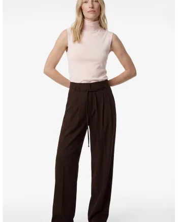 Pantaloni cu croiala ampla si cordon, Maro inchis