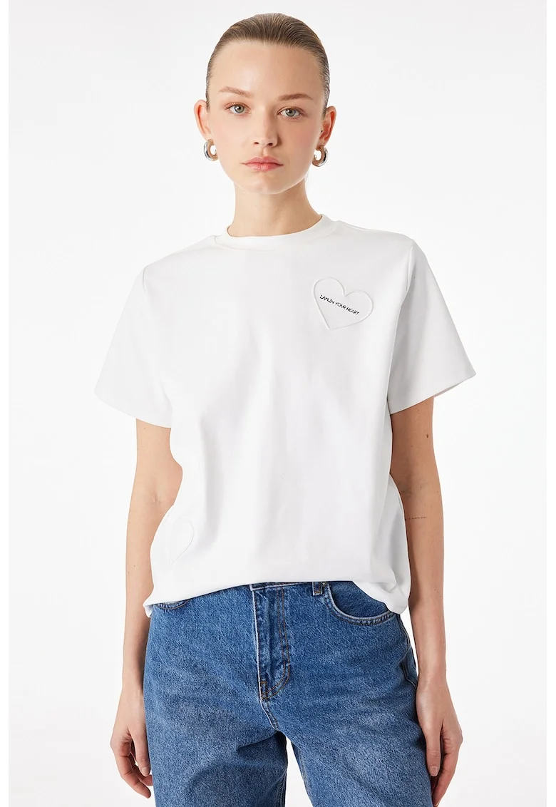 Tricou cu inima brodata, Alb optic