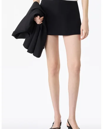Fusta-pantalon mini uni cu talie inalta, Negru