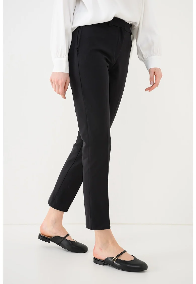 Pantaloni chino crop cu detalii plisate, Negru
