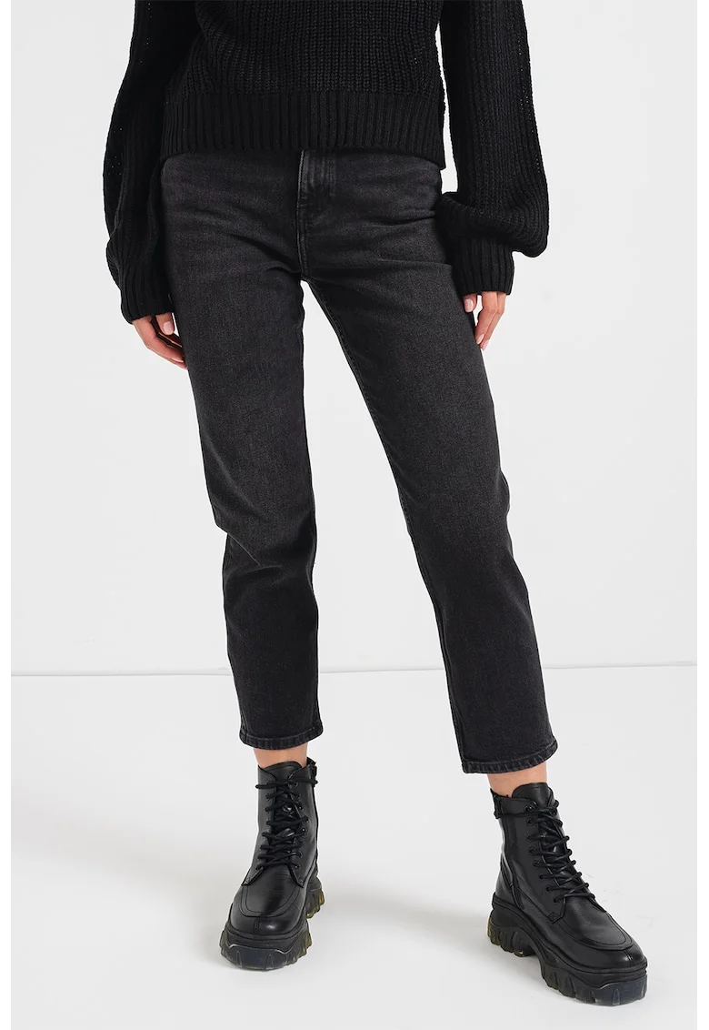 Blugi mom-fit crop, Negru
