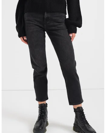 Blugi mom-fit crop, Negru