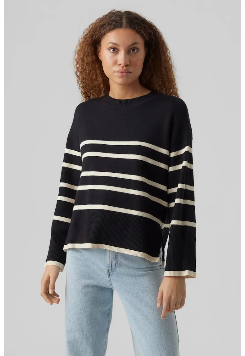 Pulover lejer cu model in dungi, Alb/Negru