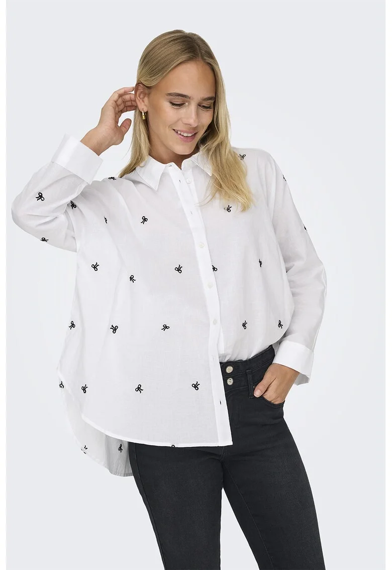 Camasa din bumbac cu broderie New, Alb/Negru stins
