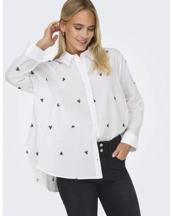 Camasa din bumbac cu broderie New, Alb/Negru stins