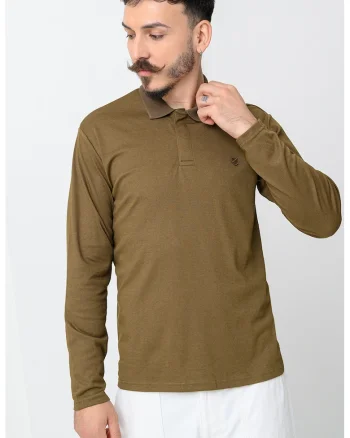 Bluza polo din amestec de bumbac organic, Verde masliniu
