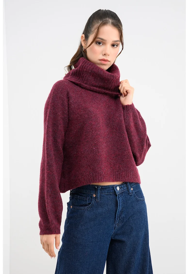Pulover uni cu guler inalt, Violet tyrian