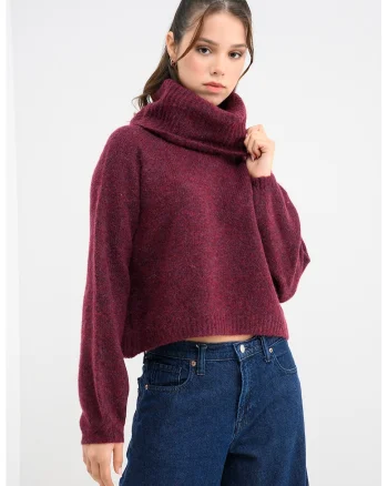 Pulover uni cu guler inalt, Violet tyrian