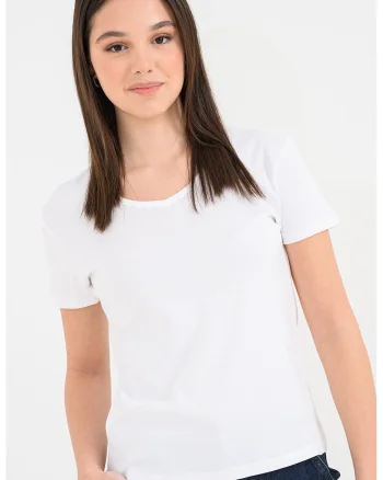 Tricou din bumbac cu decolteu in V, Alb optic