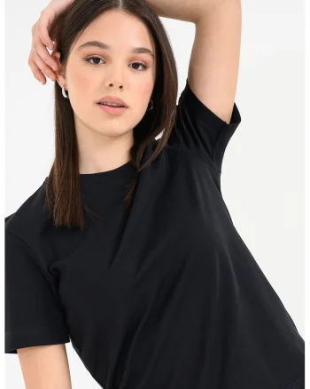 Tricou leger, de bumbac, cu decolteu la baza gatului, Negru