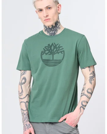 Tricou de bumbac cu logo Kennebec River Tree, Alb optic/Verde feriga