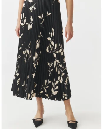 Fusta plisata cu model Mirama, Negru/Bej