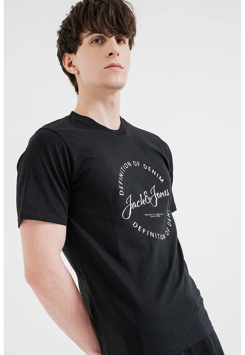 Tricou de bumbac cu imprimeu logo, Negru
