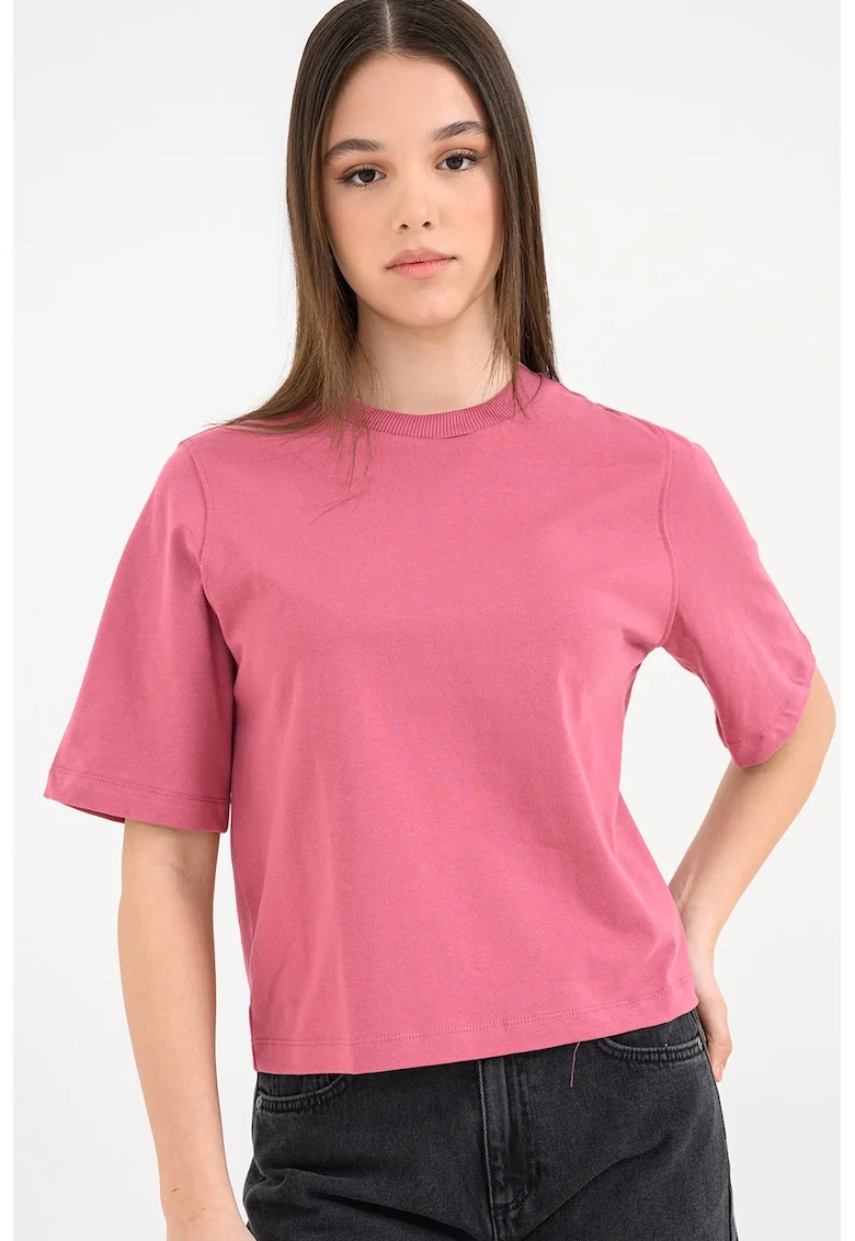 Tricou de bumbac cu decolteu la baza gatului Ben, Fucsia/Roz