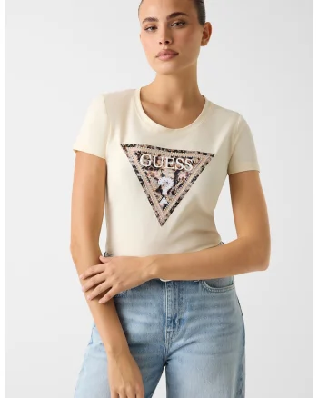 Tricou cu imprimeu logo, Bej/Crem