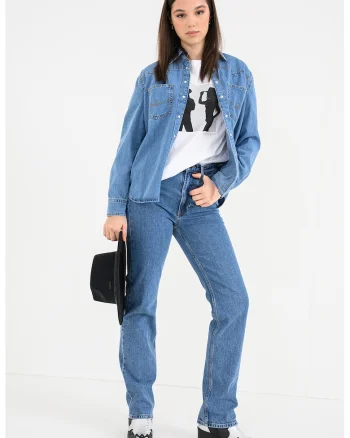 Camasa de denim cu guler clasic, Albastru melange