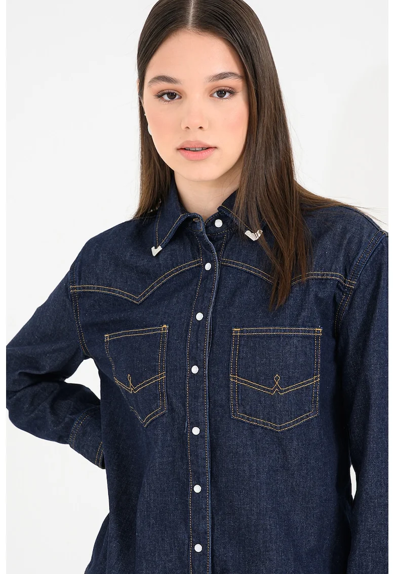 Camasa de denim cu guler clasic, Albastru inchis