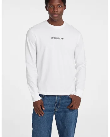 Bluza de bumbac cu logo brodat, Alb optic