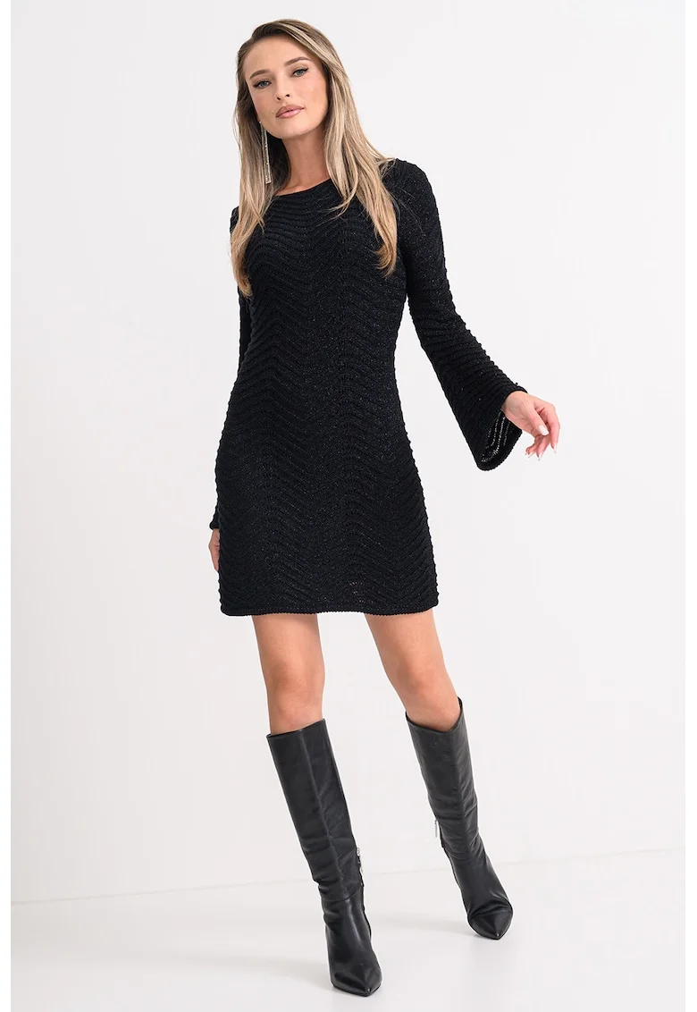 Rochie mini texturata cu decupaj pe partea din spate, Negru