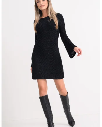 Rochie mini texturata cu decupaj pe partea din spate, Negru