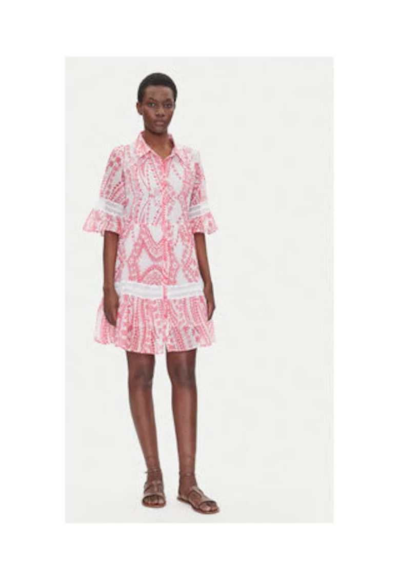 Rochie tip camasa,  roz, material sintetic