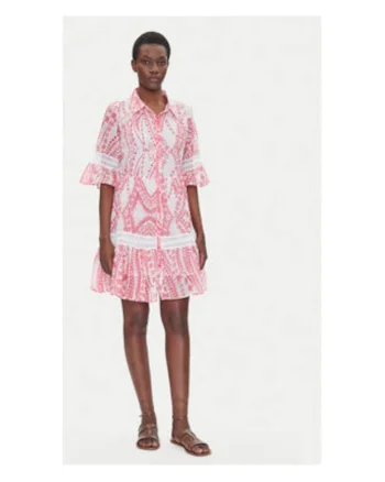 Rochie tip camasa,  roz, material sintetic