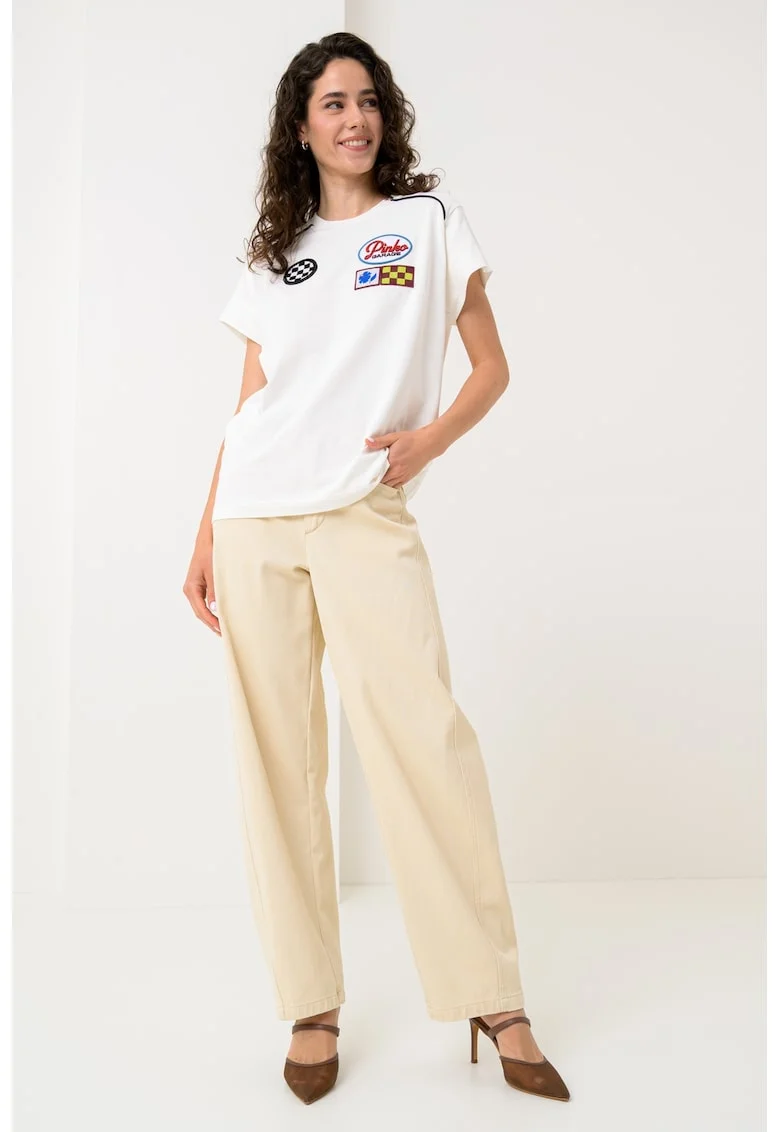 Tricou cu aplicatie brodata, Negru/Alb murdar