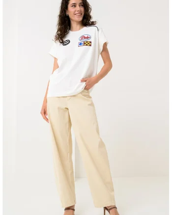Tricou cu aplicatie brodata, Negru/Alb murdar