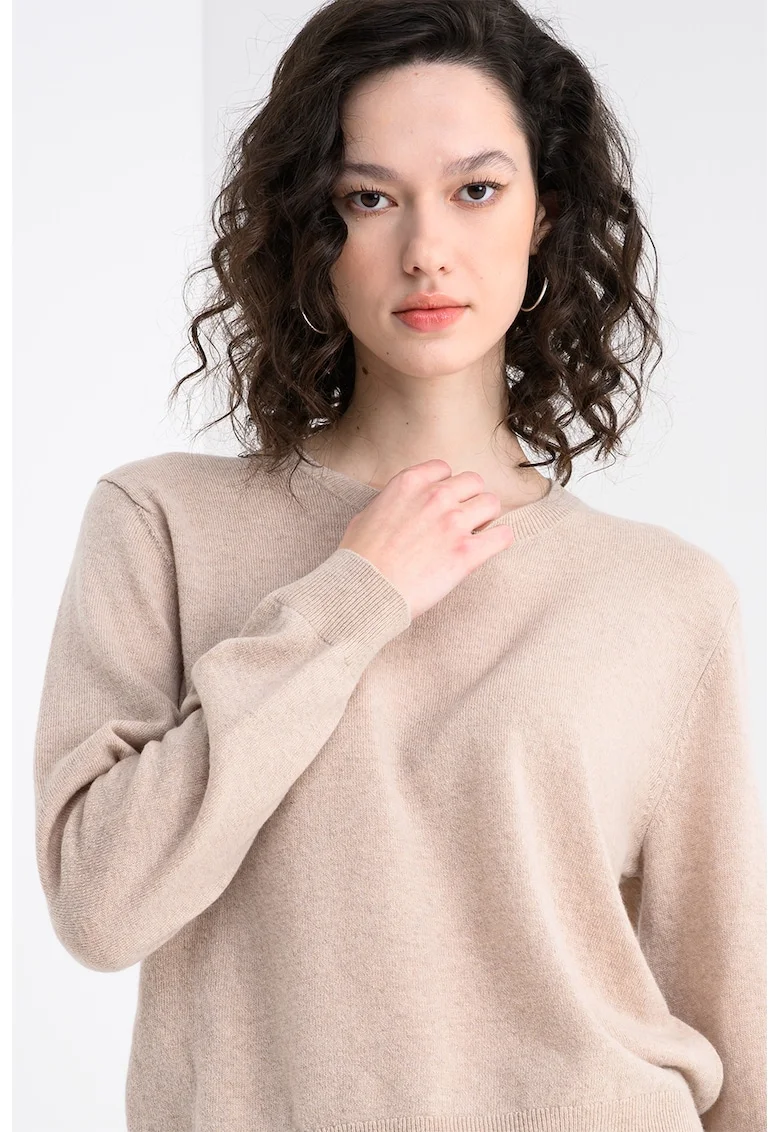 Pulover relaxed fit din lana virgina, Bej deschis melange