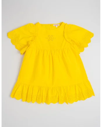 Rochie evazata cu detalii perforate, Galben pai