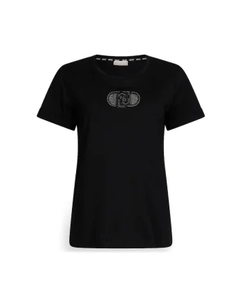 Tricou cu decolteu rotund si monograma, Negru
