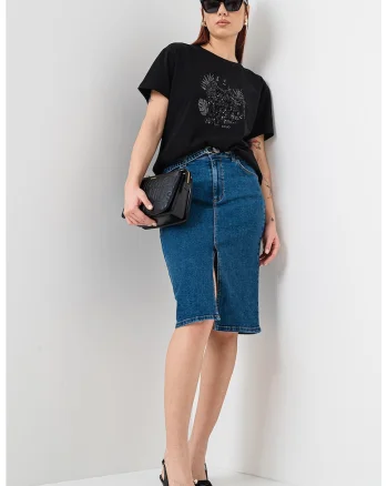 Tricou lejer cu strasuri, Negru